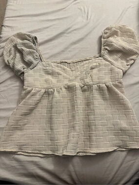 Cream Textured Puff Sleeve Dress